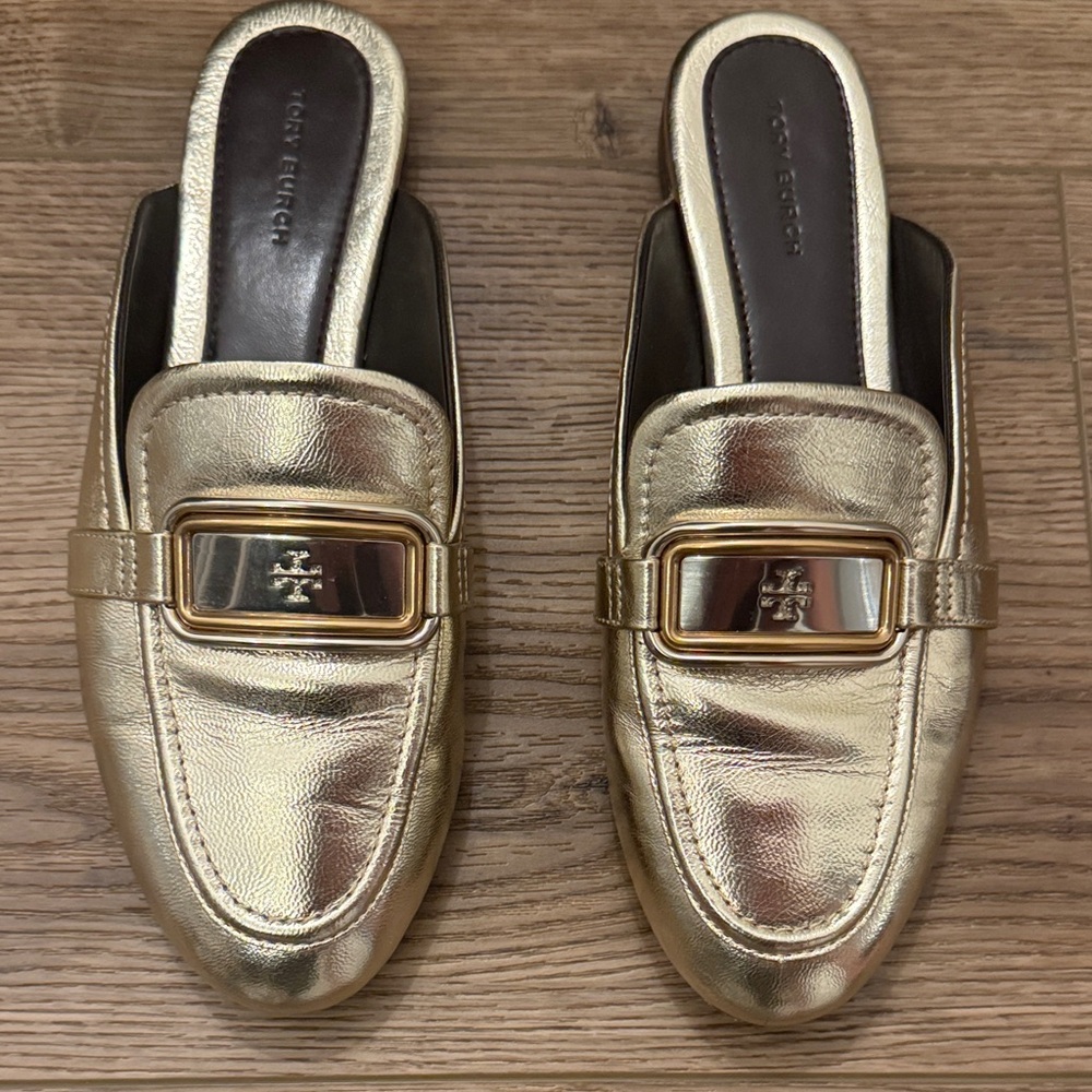 Tory Burch Metallic Gold Mules